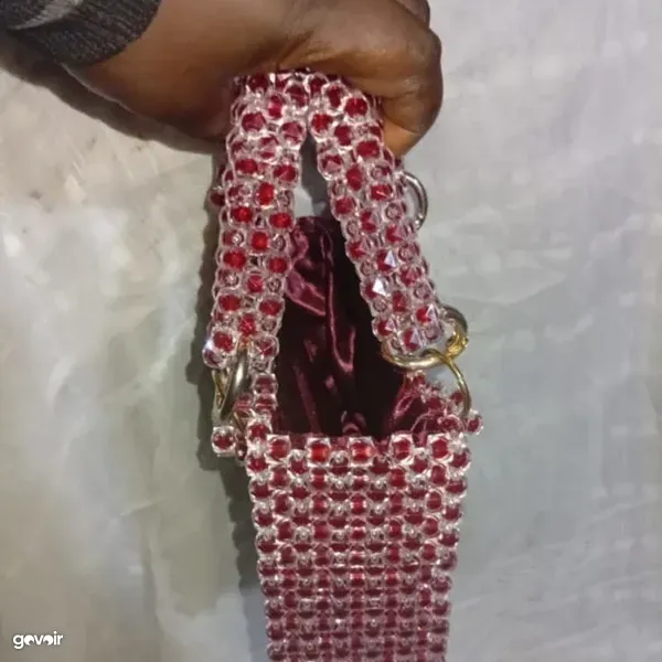 Handmade red beaded mini bag, 5