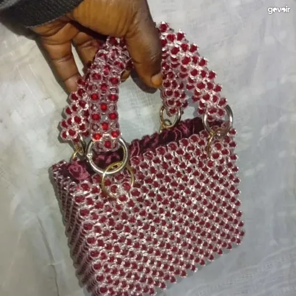 Handmade red beaded mini bag, 2