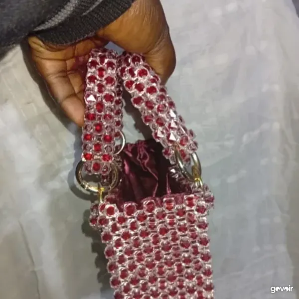 Handmade red beaded mini bag, 4