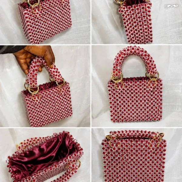 Handmade red beaded mini bag, 3