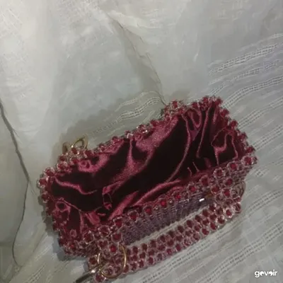 Handmade red beaded mini bag, 6