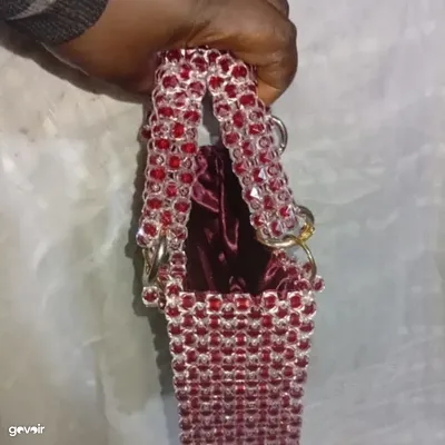 Handmade red beaded mini bag, 5