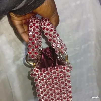 Handmade red beaded mini bag, 4