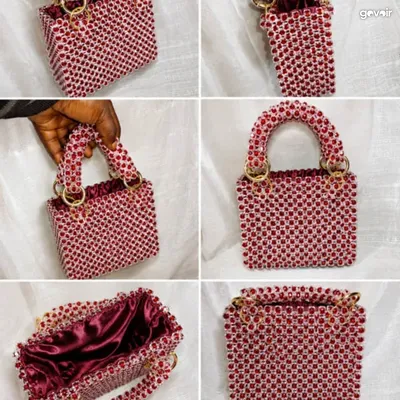 Handmade red beaded mini bag, 3