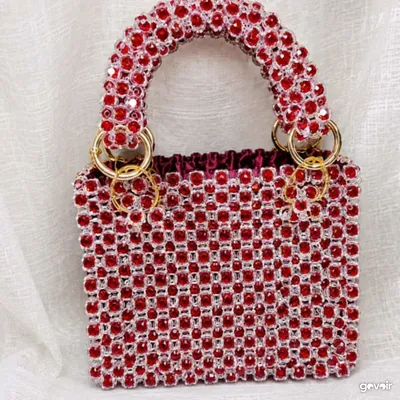 Handmade red beaded mini bag