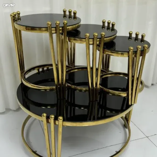 Gold nesting table set, marble-style top, 2