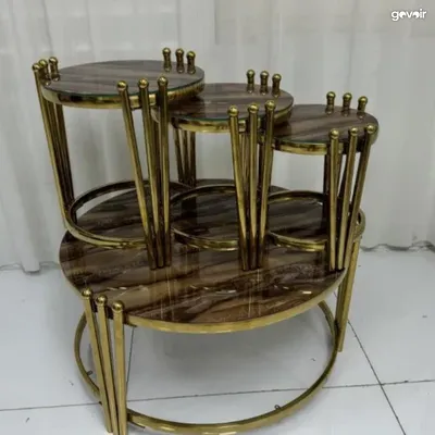 Gold nesting table set, marble-style top