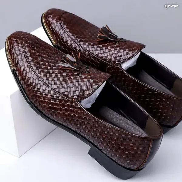 Men's woven tassel loafers, black or brown, 1