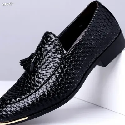 Men's woven tassel loafers, black or brown, 4