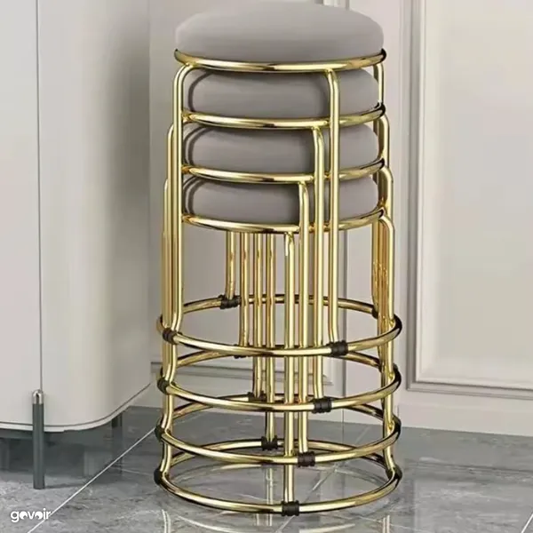 Tabouret de bar pour salon de beauté en velours doré de luxe , tabouret bas d'en, 2