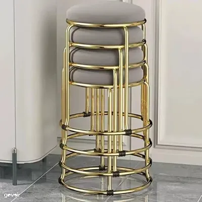 Tabouret de bar pour salon de beauté en velours doré de luxe , tabouret bas d'en, 2