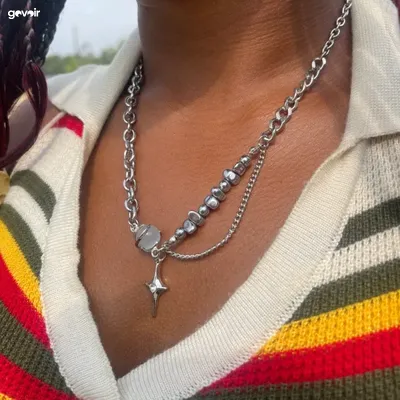 Coated steel layered necklace
